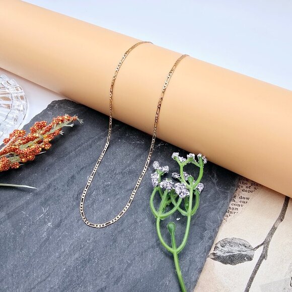 Rose Gold Flat Link Chain Necklace | Gold Plated Brass | 17.7 Inch, XPNL0018 - Picture 2 of 12